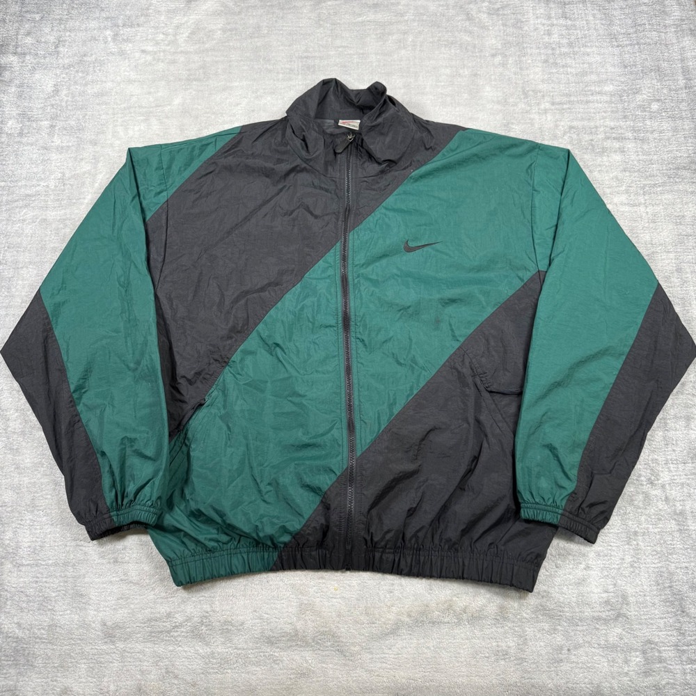 Nike Jacket Mens XL Green Black Vintage 90s Colorblock Large Swoosh Windbreaker
